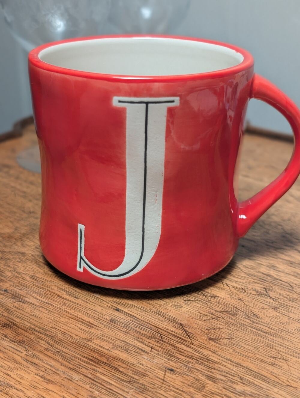 Hand painted anthropolgie monogrammed coffee.mig "J" red